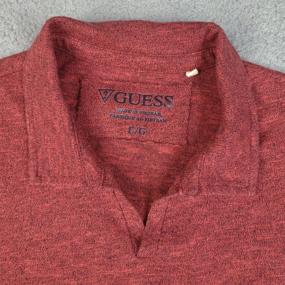 Guess Polo Shirt Mens Large Red Heathered Faux Leather Pocket Collared V-Neck - Picture 4 of 13